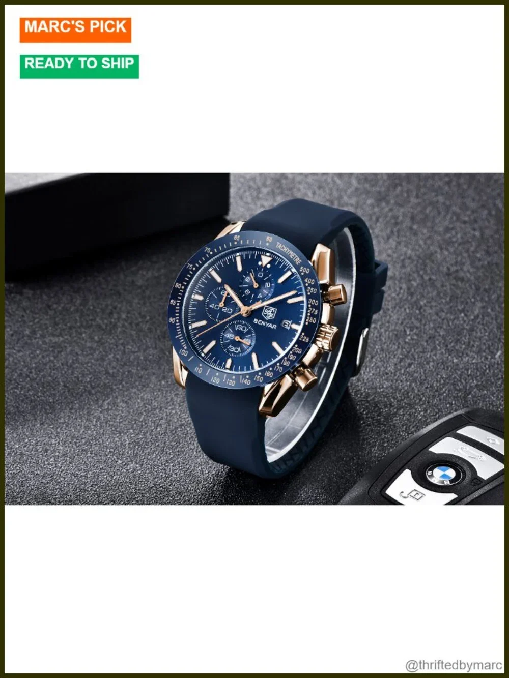 45mm Quartz Chronograph Watch with Leather Band, 30M Water Resistant